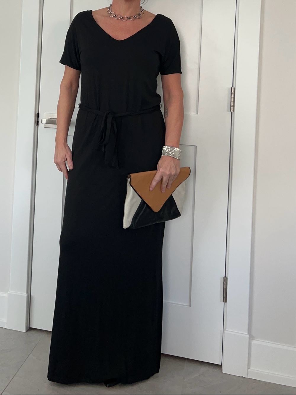 Banana Republic Black V-Neck Tie-Waist Maxi Dress